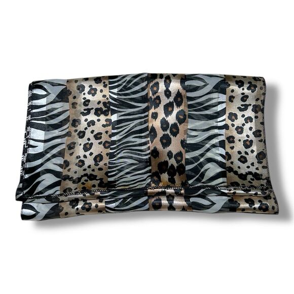 Vtg Zebra Leopard Rectangular Scarf 60” X 13” Unisex Gold Neck Scarve Blck White - Picture 3 of 4